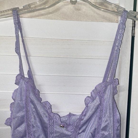 Vintage 80s Nan Flower Nylon Purple Hi Cut Teddy Lingerie Lace Ribbon Trim Med - Picture 2 of 8